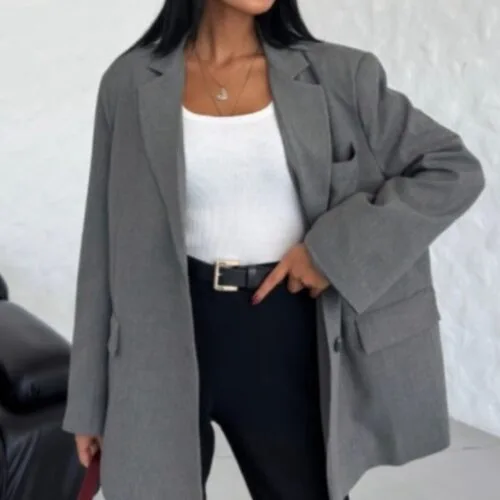 Standart Beden Blazer Gri Ceket
