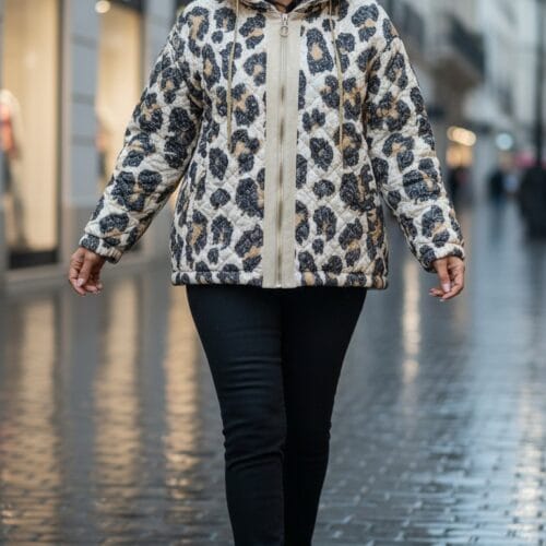 İthal İnce Kapitone Simli  Leopar Parga