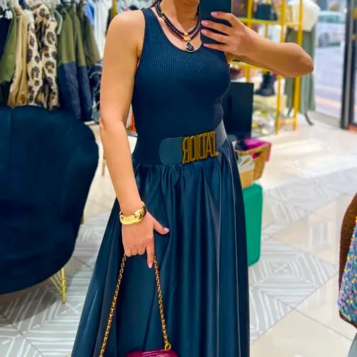 Halter Saten Etekli Uzun Elbise