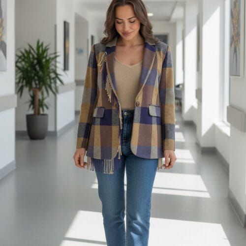 İskoç Desenli (Ekose) Kışlık Blazer Ceket S Beden