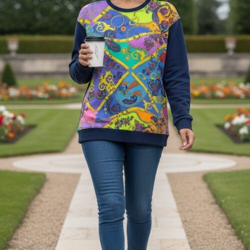 Lacivert Önü Desenli Sweat