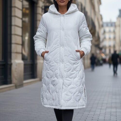 Beyaz İnce Kapitoneli Mont