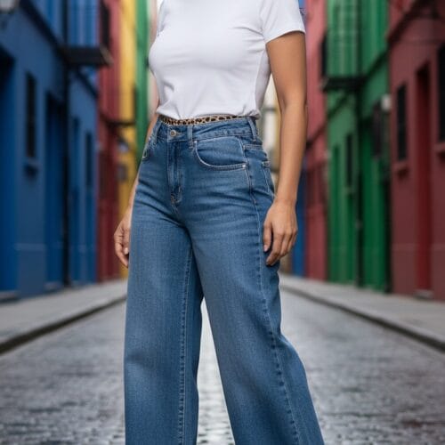 Bel Leopar Detaylı Jean Pantolon