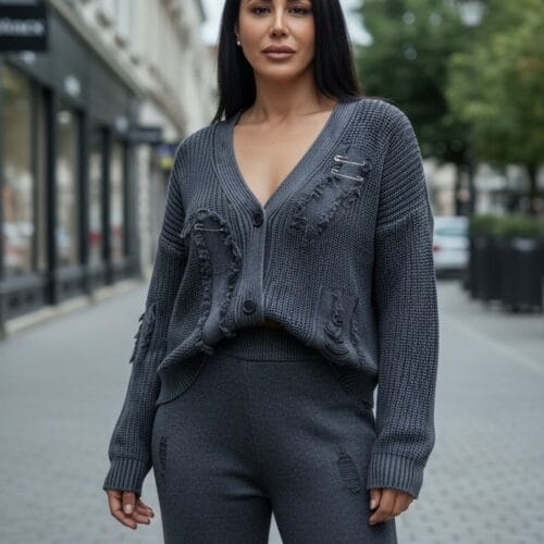 Statement Yırtık Detaylı Triko Hırka