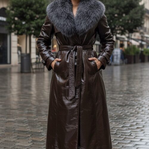 Kahve Kürklü Pu Deri Görünümlü Kaban