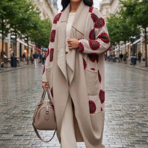 İthal Keçe Gül Detaylı Hırka