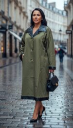 Premium Deri Şeritli Haki Trençkot