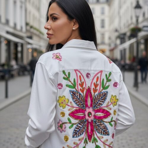 Tasarım  İşlemeli İthal Jeans Gömlek