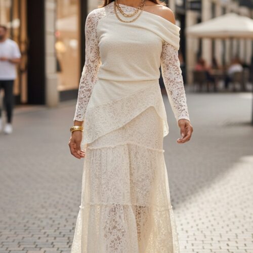 Standart Beden Beyaz  Güpür Takım