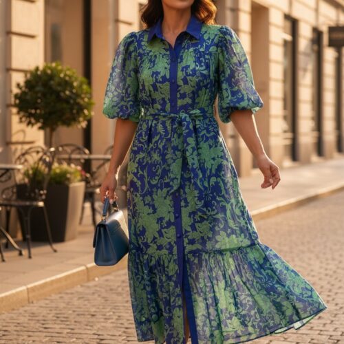 Çiçek Desenli Standart Beden Elbise