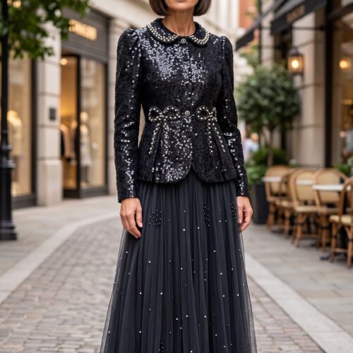 Payet Detaylı İthal Ceket Etek Takım